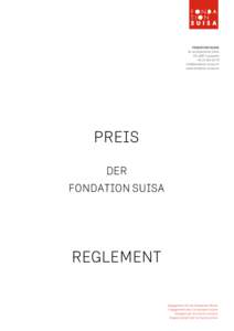 PREIS DER FONDATION SUISA REGLEMENT