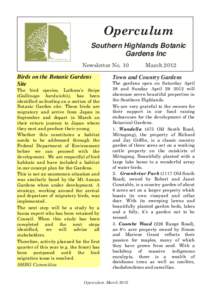 Operculum Southern Highlands Botanic Gardens Inc ! Newsletter No. 10