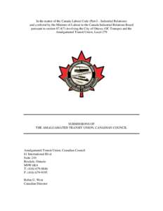 In the matter of the Canada Labour Code (Part I – Industrial Relations)