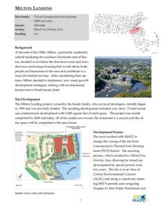 MILTON LANDING Site Details: 73-Unit Condominium development 5,000 sq ft retail