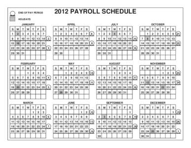 2012 PAYROLL SCHEDULE  END OF PAY PERIOD HOLIDAYS  JANUARY
