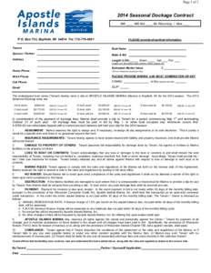 Page 1 of[removed]Seasonal Dockage Contract Will ____ Will Not ____ Be Returning / New ____  P.O. Box 755, Bayfield, WI[removed]Tel[removed]