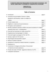 STANDARD OPERATING PROCEDURES FOR PROVISION OF MATERIAL AND SOCIAL ASSISTANCE TO PERSONS OF CONCERN (PoC) IN UKRAINE UNHCR RR Kyiv Julyrevised)  Table of Contents