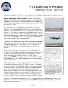 F-35 Lightning II Program Public Affairs Release – [removed]C O R P S ’ F I R S T