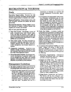 Chapter 2 - Areawide Land Management Policies  RECREATION & TOURISM Goals Recreation Opportunities. Provide the full spectrum of accessible, developed, and undeveloped