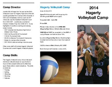 Camp Director  Hagerty Volleyball Camp Juanita Hitt will begin her 1st year as the Girl’s Volleyball Coach for Hagerty High school this fall.