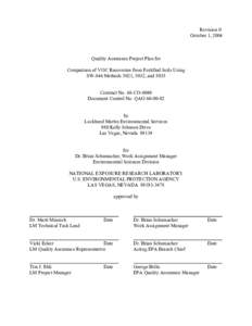 Quality Assurance Project Plan for Comparison of VOC Recoveries from Fortified Soils Using SW-846 Methods 5021, 5032, and 5035