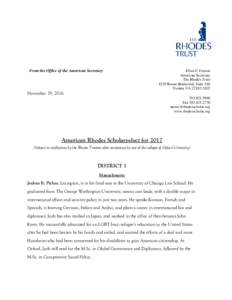 From the Office of the American Secretary  Elliot F. Gerson American Secretary The Rhodes Trust 8229 Boone Boulevard, Suite 240