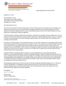 Energy Piping Systems Division (EPSD)  September 17, 2014 The Honorable Lee Terry 2266 Rayburn House Office Building United States House of Representatives