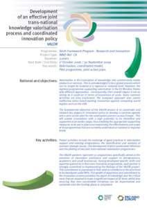 Development of an effective joint trans-national knowledge valorisation process and coordinated innovation policy
