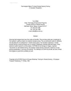 Preprint/Prétirage  Technological Means To Assist Remote Sensing Training - A Canadian Perspective -  Tom Alföldi