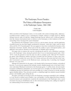 The Paralympic Protest Paradox: The Politics of Rhodesian Participation in the Paralympic Games, [removed]