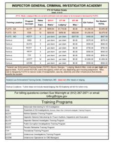 INSPECTOR GENERAL CRIMINAL INVESTIGATOR ACADEMY FY-14 Tuition Costs Dated[removed]FY14 - Meals, Lodging & Misc are currently estimated costs and subject to be increased or decreased by FLETC)  Program