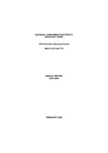 NATIONAL CONSUMERS ELECTRICITY  ADVOCACY PANEL  (The End User Advocacy Panel)  ABN 18 073 942 775 