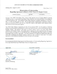 Board agenda item (Aug. 14, 2013): Memo of Understanding regarding agreement to reserve WISE water for Douglas County