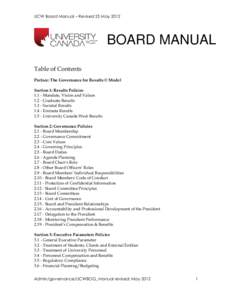 UCW Board Manual – Revised 25 May[removed]BOARD MANUAL Table of Contents Preface: The Governance for Results © Model Section 1: Results Policies