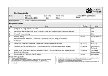 Meeting Agenda Date Tuesday 2 December 2014