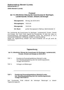 Stadtverwaltung Allendorf (Lumda) BahnhofstraßeAllendorf (Lumda) Protokoll der 15. öffentlichen Sitzung des Ausschusses für Baufragen,