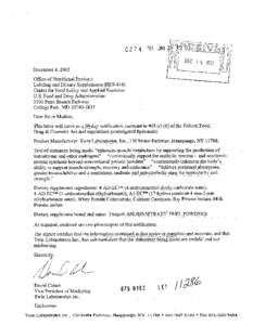 December 4,2002 Office of Nutritional ..,). Products ,,”(1 Labeling and Dietary Supplements (HIS[removed]Center for Food Safety and Applikd~Nutrition