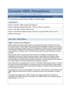 Canadian XBRL Perspectives Advanced Data Management - From XBRL Canada THIRD EDITION, VOL 1 FEBRUARY, 2013