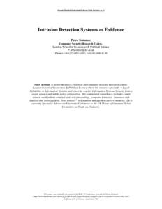 Microsoft Word - Intrusion Detection Systems as Evidence.doc
