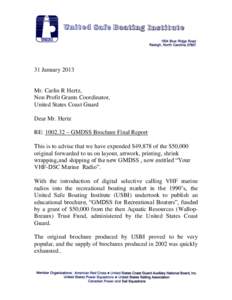 31 January[removed]Mr. Carlin R Hertz, Non Profit Grants Coordinator, United States Coast Guard Dear Mr. Hertz