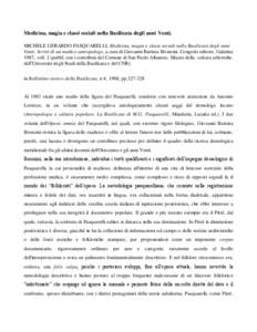 Medicina, magia e classi sociali nella Basilicata degli anni Venti. MICHELE GERARDO PASQUARELLI, Medicina, magia e classi sociali nella Basilicata degli anni Venti. Scritti di un medico antropologo, a cura di Giovanni Battista Bronzini. Congedo editore, Galatina