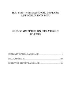 H.R. 4435—FY15 NATIONAL DEFENSE AUTHORIZATION BILL SUBCOMMITTEE ON STRATEGIC FORCES