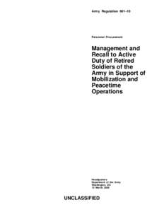 Army Regulation 601–10  Personnel Procurement Management and Recall to Active