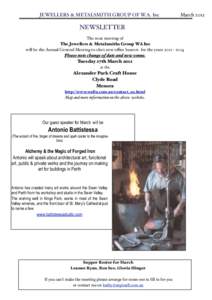 JEWELLERS & METALSMITH GROUP OF W.A. Inc!  March 2012 NEWSLETTER The next meeting of