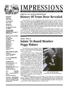 IMPRESSIONS WASHTENAW COUNTY HISTORICAL SOCIETY NEWSLETTER· FEBRUARY 2005 EDWARD RICE· M.S., HISTORICAL PRESERVATION, EMU  OFFICERS