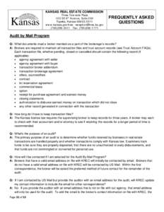 KANSAS REAL ESTATE COMMISSION Three Tow nsite Plaza 120 SE 6 th Avenue, Suite 200 Topeka, Kansas[removed]w w w .kansas.gov/krec [removed[removed]Fax: ([removed]