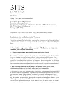 June 22, 2011  July 26, 2011 ATTN: Alan Carroll, Subcommittee Clerk United States House of Representatives Committee on Homeland Security