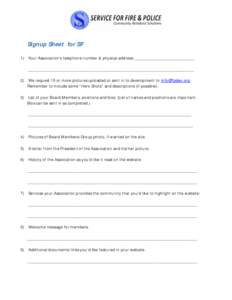 Signup Sheet for SF 1) Your Association’s telephone number & physical address: __________________________ _______________________ _________________________________________________ ______________________________________