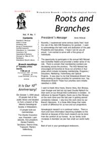 October[removed]Wetaskiwin Branch - Alberta Genealogical Society Roots and Branches