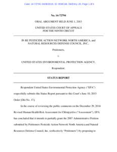 Case: , , ID: , DktEntry: 20, Page 1 of 6  NoORAL ARGUMENT HELD JUNE 1, 2015 UNITED STATES COURT OF APPEALS FOR THE NINTH CIRCUIT