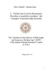 L’ “Istituto per la storia del pensiero filosofico e scientifico moderno” del Consiglio Nazionale delle Ricerche