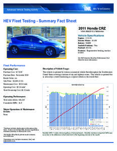 HEV Fleet Testing - Summary Fact Sheet 2011 Honda CRZ VIN# JHMZF1C67BS004466 Vehicle Specifications