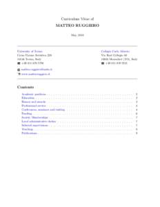 Curriculum Vitae of MATTEO RUGGIERO May, 2016 University of Torino Corso Unione Sovietica 220