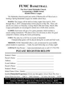 FUMC BASKETBALL The First United Methodist Church is organizing a Middle School