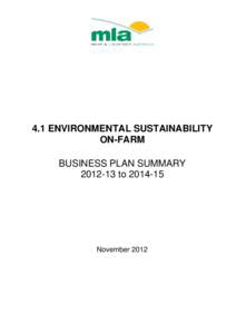 4.1 ENVIRONMENTAL SUSTAINABILITY ON-FARM BUSINESS PLAN SUMMARYtoNovember 2012