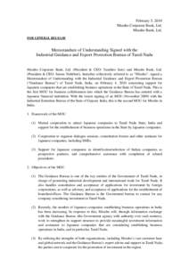 February 5, 2010 Mizuho Corporate Bank, Ltd. Mizuho Bank, Ltd. FOR GENERAL RELEASE  Memorandum of Understanding Signed with the