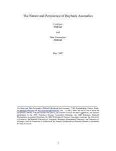 The Nature and Persistence of Buyback Anomalies Urs Peyer INSEAD and Theo Vermaelen* INSEAD