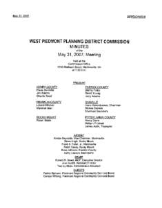 WEST PIEDMONT PLANNING DISTRICT COMMISSION MINUTES of the May 31, 2007, Meeting held at the