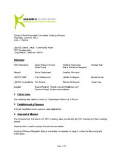 Citizens’ Bond Oversight Committee Meeting Minutes Thursday, June 28, 2012 5:00 – 7:00 PM