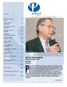 In this issue[removed]V O L U M E AGLP Fall Meeting Roy Harker