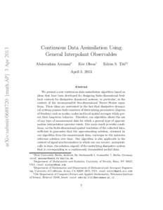arXiv:submitmath.AP] 3 AprContinuous Data Assimilation Using General Interpolant Observables Abderrahim Azouani∗