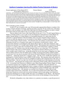 Southern Campaigns American Revolution Pension Statements & Rosters Pension application of Sion Barnett R531 Transcribed by Will Graves Frances Barnett