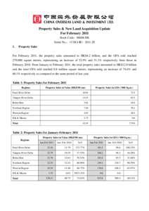 Property Sales & New Land Acquisition Update For February 2011 Stock Code：00688.HK Serial No.：（COLI-IR）2011-2E 1.