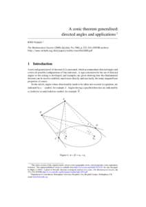 A conic theorem generalised: directed angles and applications 1 RWD Nickalls 2 The Mathematical Gazette (2000); 84 (July, No. 500), p. 232–241 (JSTOR archive) http://www.nickalls.org/dick/papers/maths/conicthm2000.pdf